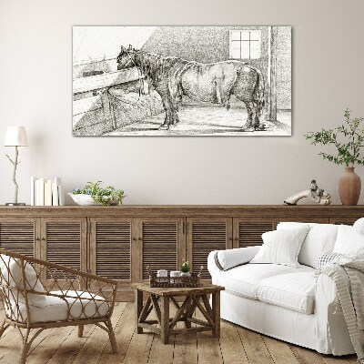 A calm horse in the stable Glass Print