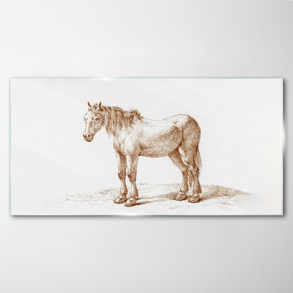 Drawing of a horse in shades of brown Glass Print