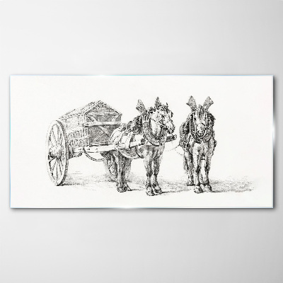 Two horses by a cart Glass Print