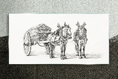 Two horses by a cart Glass Print