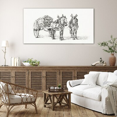 Two horses by a cart Glass Print