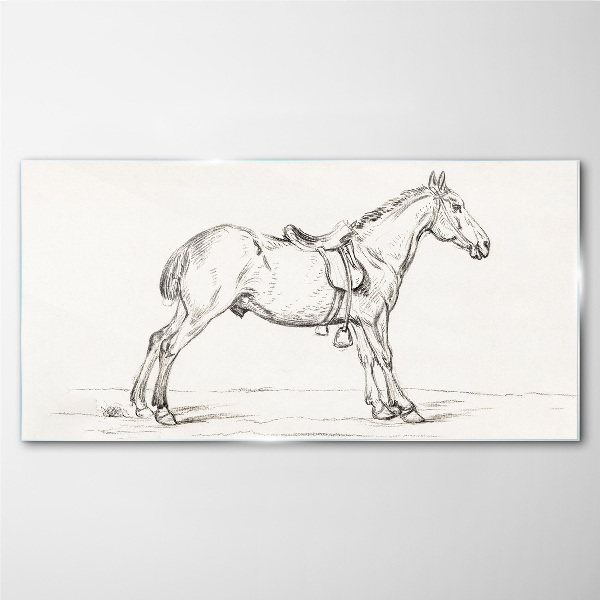 Drawing of a horse in motion Glass Print