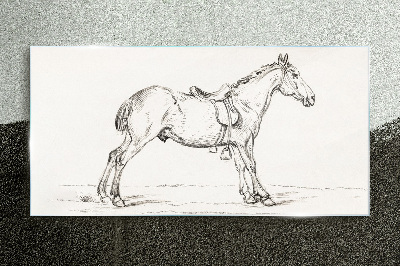 Drawing of a horse in motion Glass Print