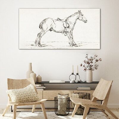 Drawing of a horse in motion Glass Print