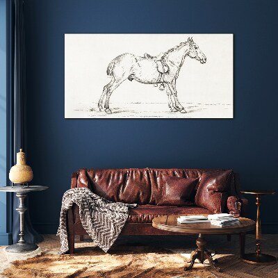 Drawing of a horse in motion Glass Print