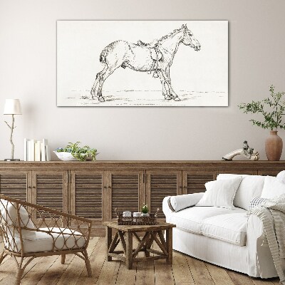 Drawing of a horse in motion Glass Print
