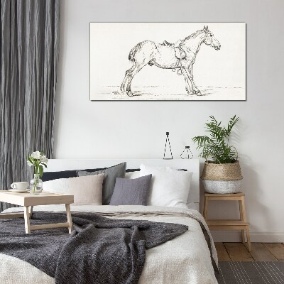 Drawing of a horse in motion Glass Print