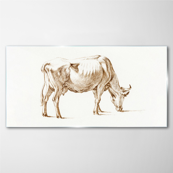 Cow in brown outline Glass Print