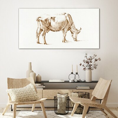 Cow in brown outline Glass Print