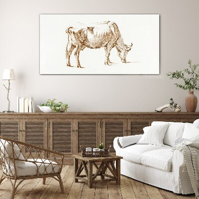 Cow in brown outline Glass Print