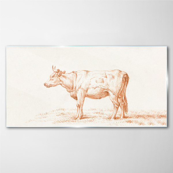 Cow on the grass background Glass Print
