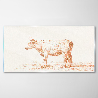 Cow on the grass background Glass Print