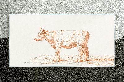 Cow on the grass background Glass Print