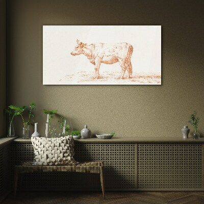 Cow on the grass background Glass Print