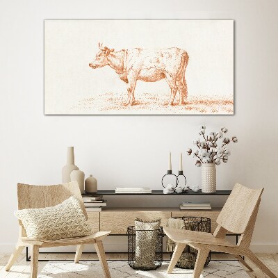 Cow on the grass background Glass Print