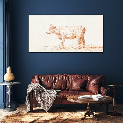 Cow on the grass background Glass Print