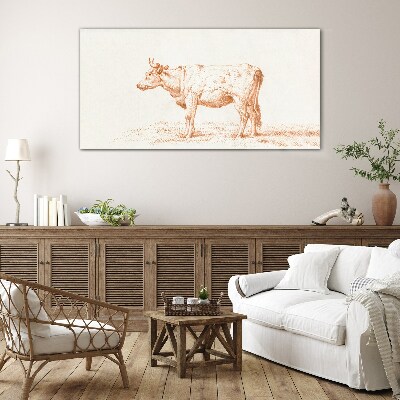 Cow on the grass background Glass Print
