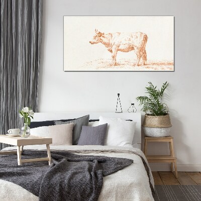 Cow on the grass background Glass Print