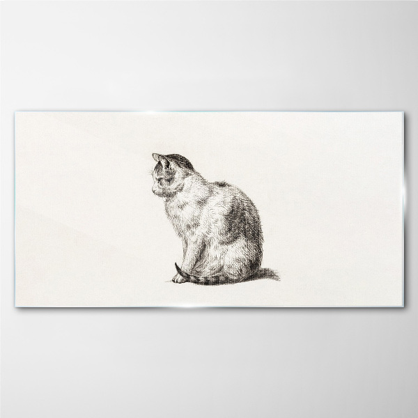 Sitting cat in monochrome style Glass Print