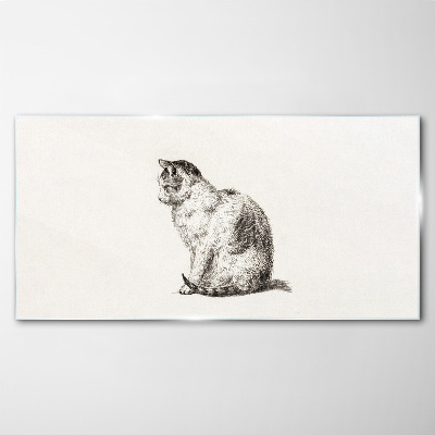 Sitting cat in monochrome style Glass Print