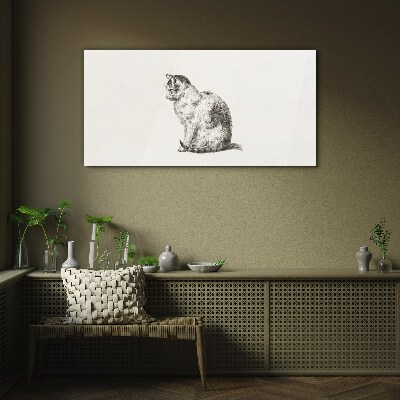 Sitting cat in monochrome style Glass Print