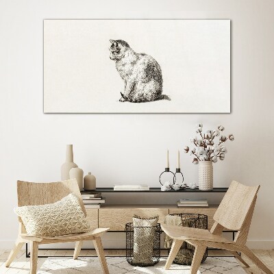 Sitting cat in monochrome style Glass Print