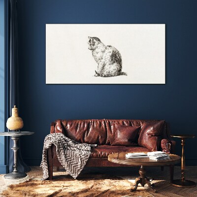 Sitting cat in monochrome style Glass Print