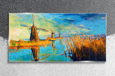 Mills by the water Glass Print