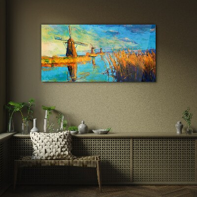 Mills by the water Glass Print