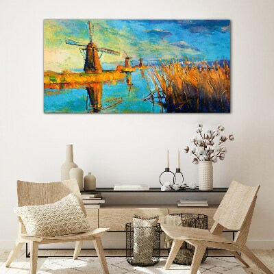 Mills by the water Glass Print
