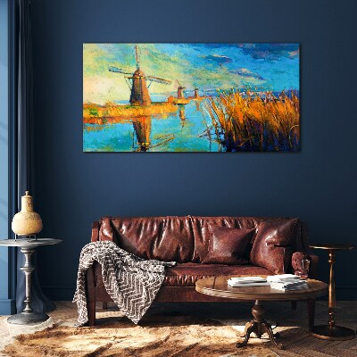 Mills by the water Glass Print