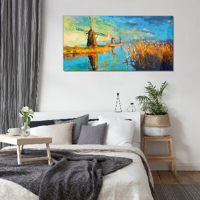 Mills by the water Glass Print