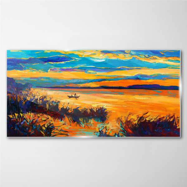 Golden reflections over the water Glass Print