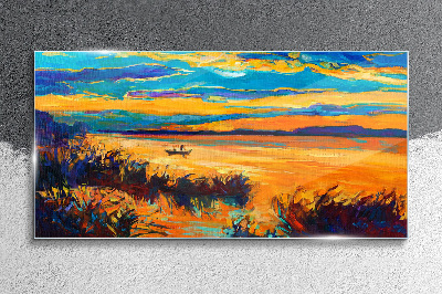 Golden reflections over the water Glass Print