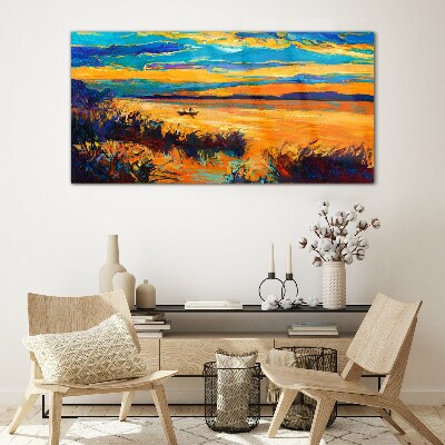 Golden reflections over the water Glass Print