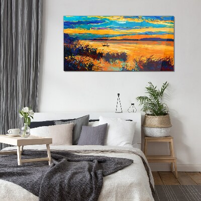 Golden reflections over the water Glass Print