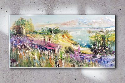 Colorful seaside landscape Glass Wall Art