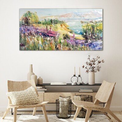 Colorful seaside landscape Glass Wall Art