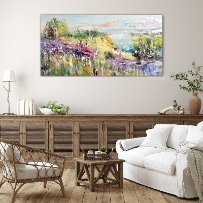 Colorful seaside landscape Glass Wall Art