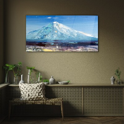 Mountain in blue Glass Wall Art