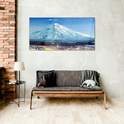 Mountain in blue Glass Wall Art