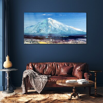 Mountain in blue Glass Wall Art