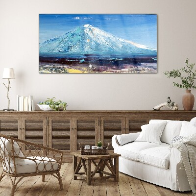 Mountain in blue Glass Wall Art