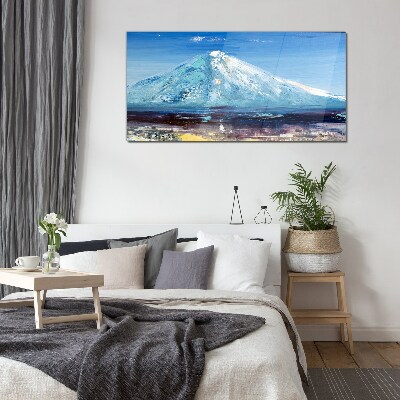 Mountain in blue Glass Wall Art