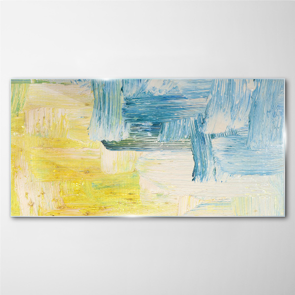 Abstract composition in yellow and blue Glass Print