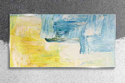 Abstract composition in yellow and blue Glass Print