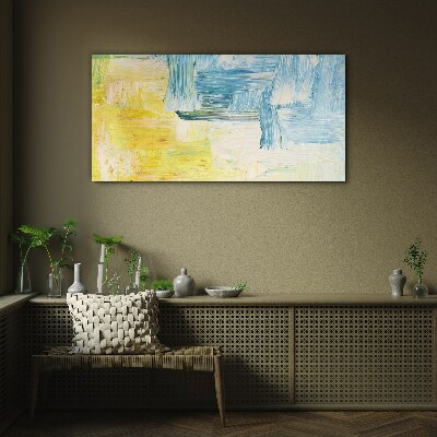 Abstract composition in yellow and blue Glass Print