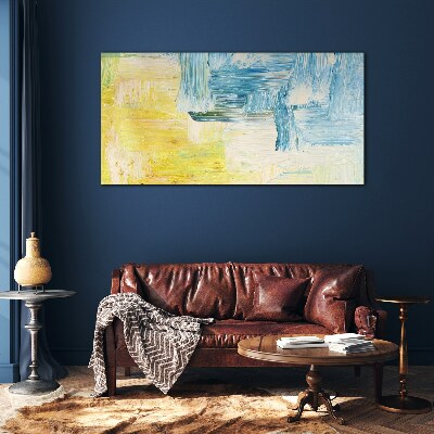 Abstract composition in yellow and blue Glass Print