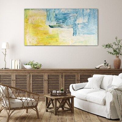Abstract composition in yellow and blue Glass Print