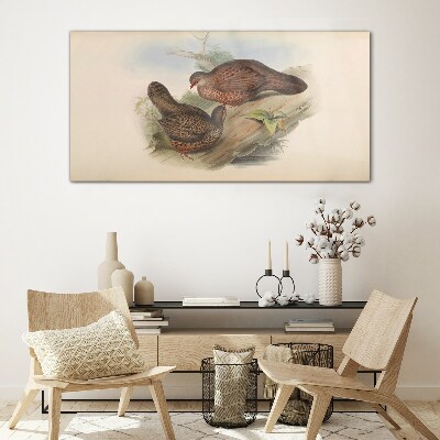 Two birds on a branch Glass Wall Art